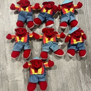 Red Plush Character Doll in Blue Shorts and Yellow Shirt - Kids Soft Toy set of